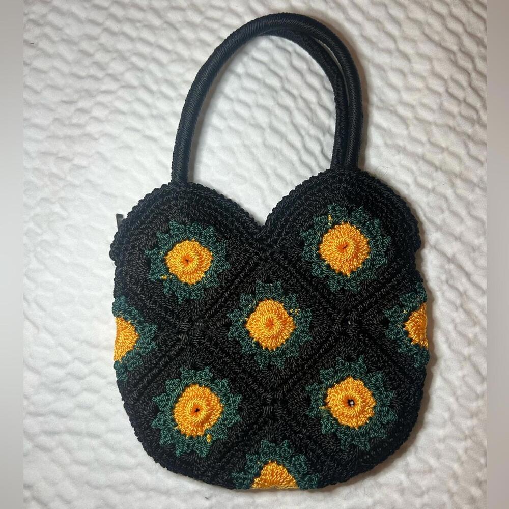 Black Yellow Green Crochet Shoulder Bag Mini Bohemian Cottagecore Unique